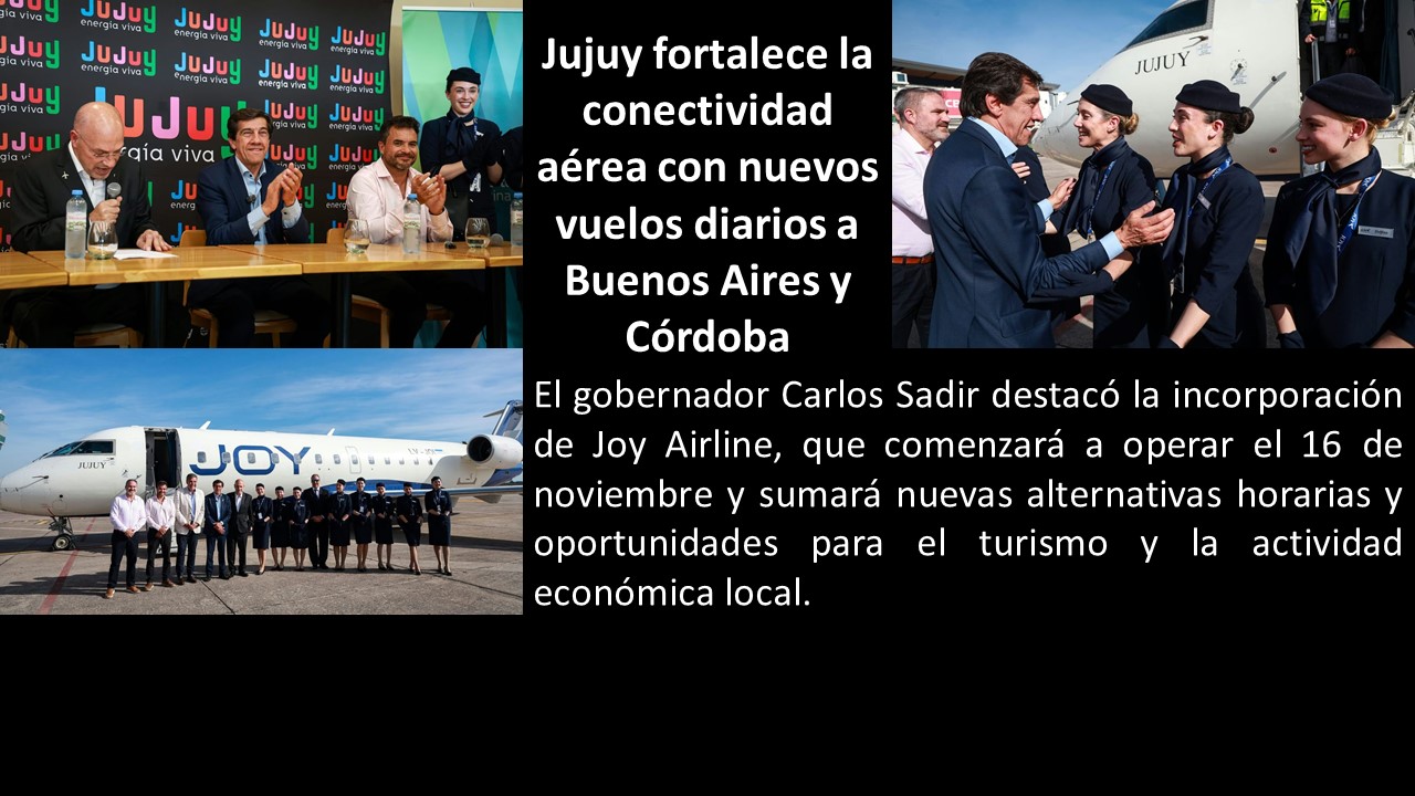 Jujuy fortalece la conectividad aérea con nuevos vuelos diarios a Buenos Aires y Córdoba
